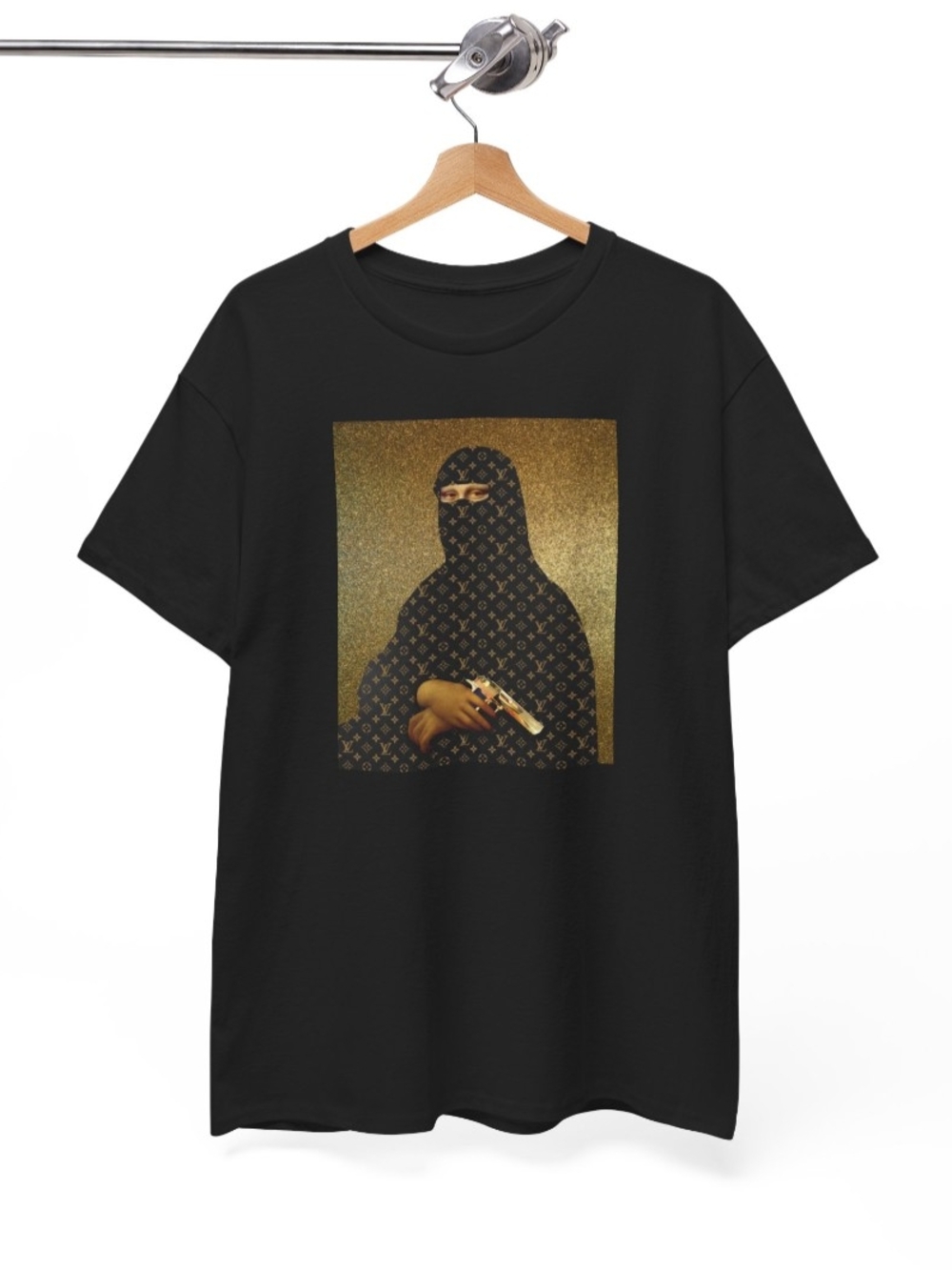 Designer Inspired Short Sleeve Tee with Gold and Black Graphic